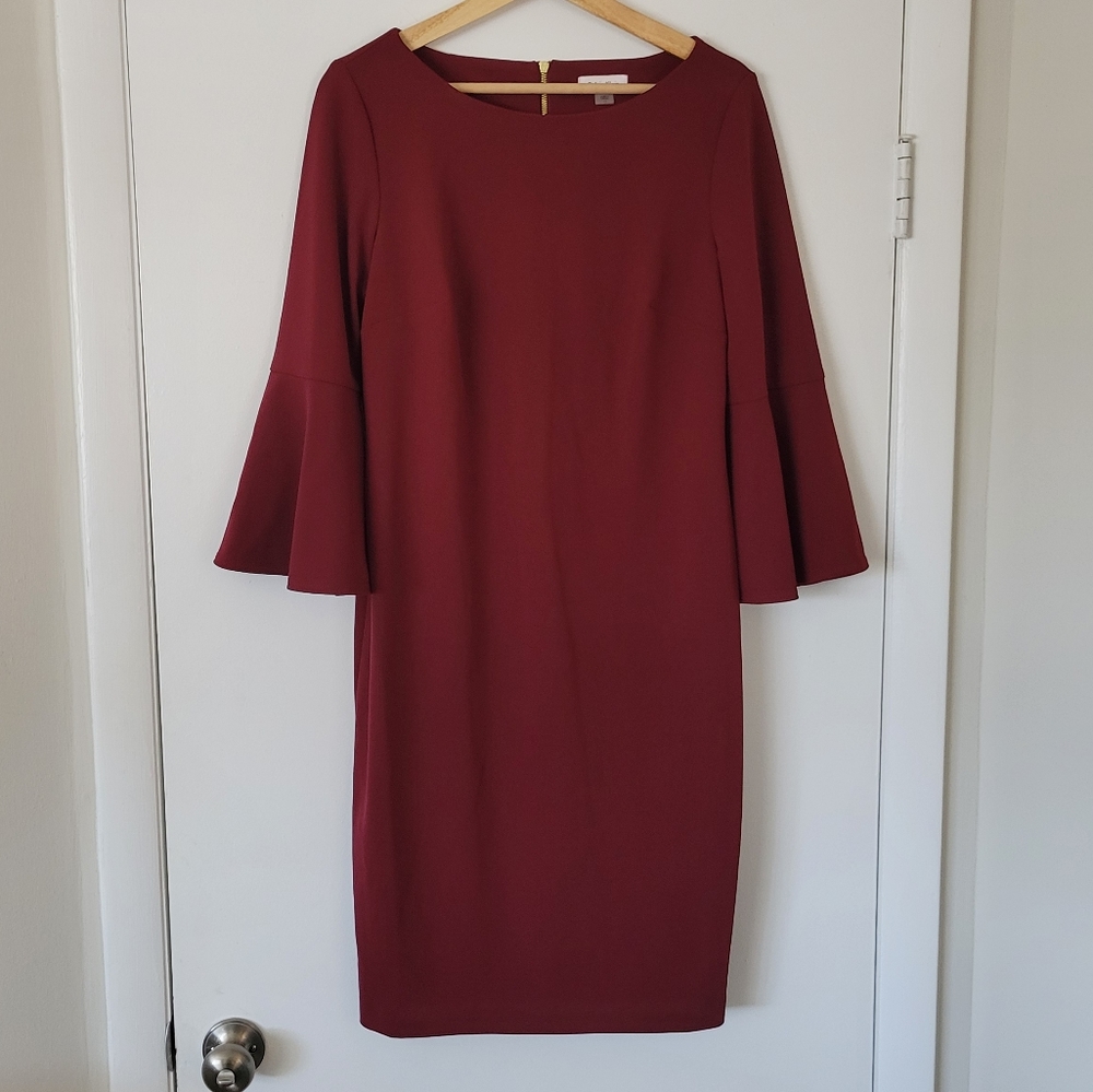 Calvin Klein Burgundy Bell-Sleeve Sheath Dress